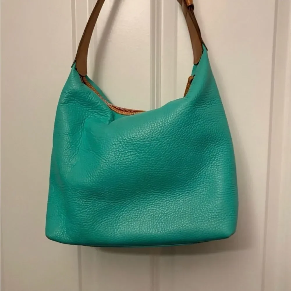 Dooney & Bourke Aqua Hobo Bag with Tan Accents